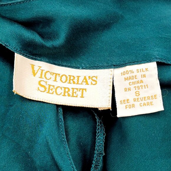 Vtg Victoria Secret Gold Tag 80s 90s Y2k Green Silk Slip Chemise Size S - Picture 9 of 13